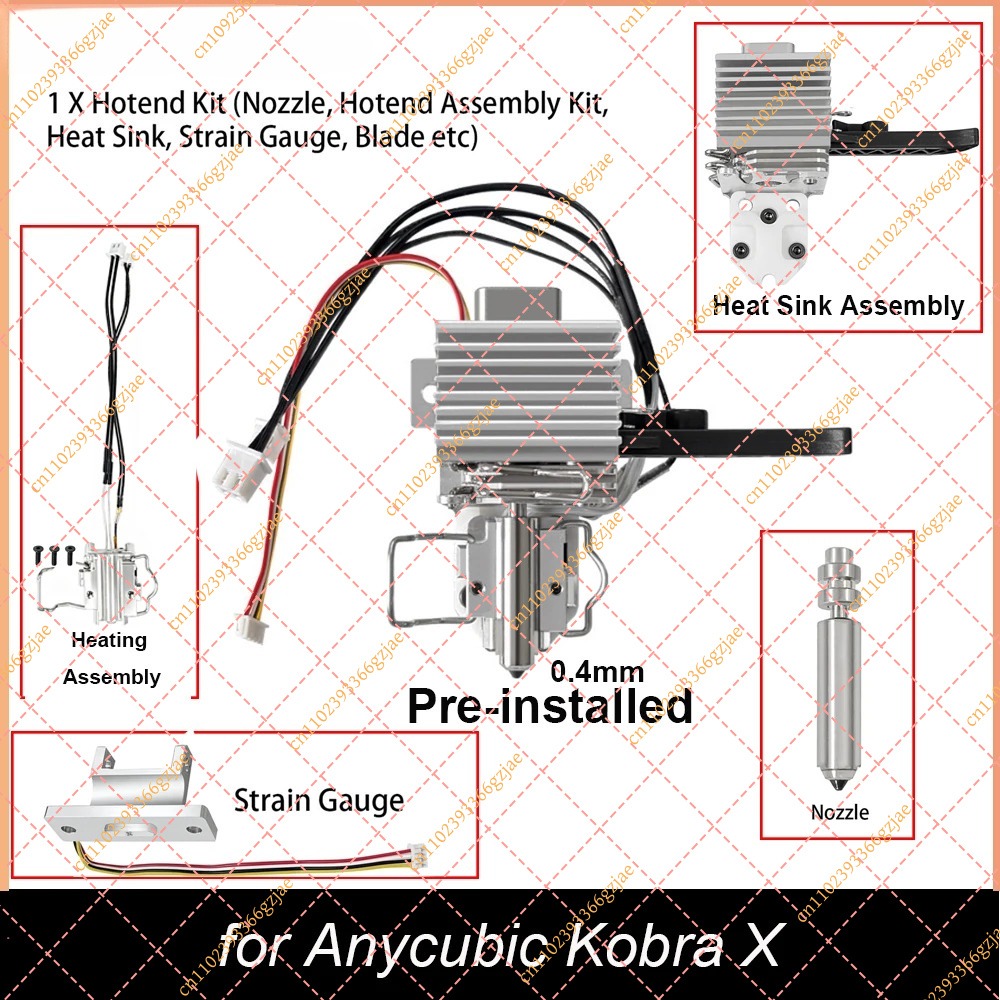 3D Printer Hotend Kit - Anycubic Kobra X用0.4mmプレインストールホットエンドキット、交換用3Dプリンター部品