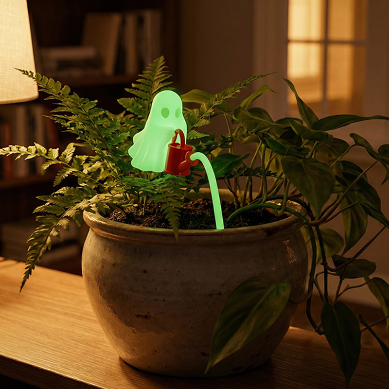 3D Printing Ghosting - 暗闇で光る幽霊植物の装飾品、3Dプリントされた不気味な幽霊とじょうろの飾り、ハロウィンの鉢植えの装飾品