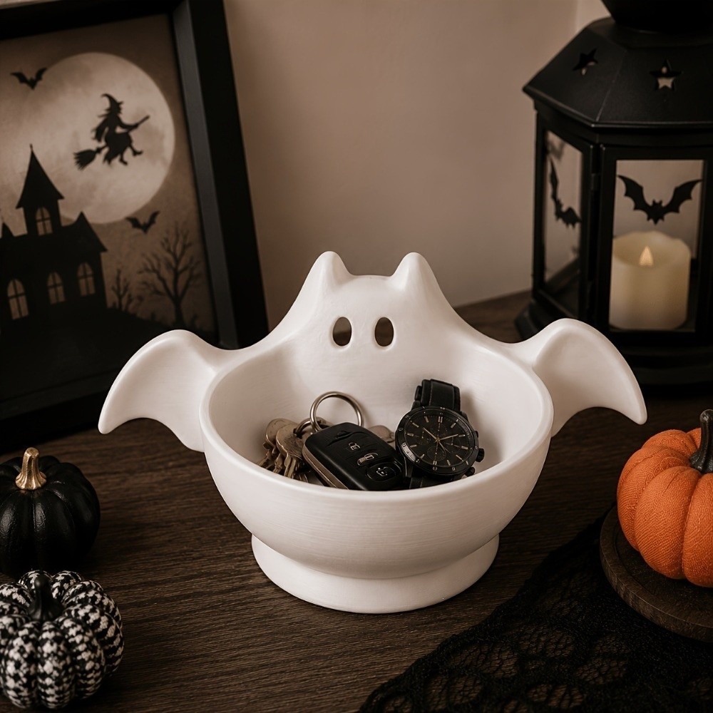 3D Printing Ghosting - 3Dプリント製ハロウィンコウモリ型収納ボウル、光るキュートなゴーストコウモリデスクトップ装飾トレイ、ゴシックダークスタイルジュエリートレイ