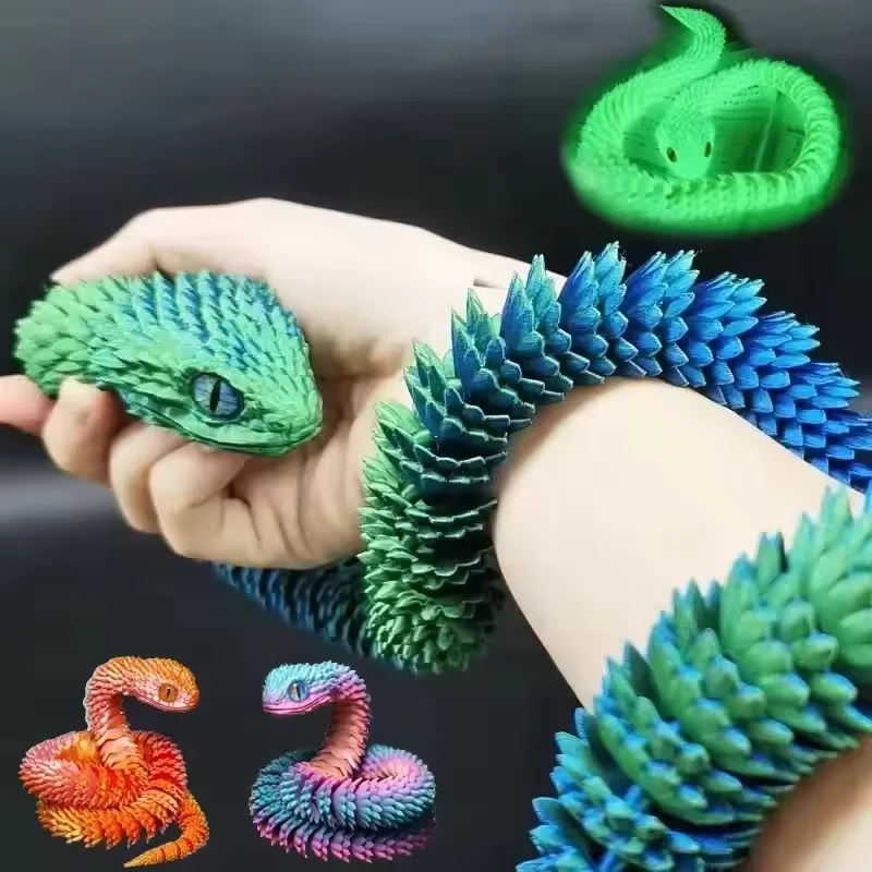 3D Printing Figure - 3D プリントヘビ可動ジョイントそわそわおもちゃ置物シミュレーションヘビオフィスデスクトップ装飾クリスマスギフト工芸品ミニチュア
