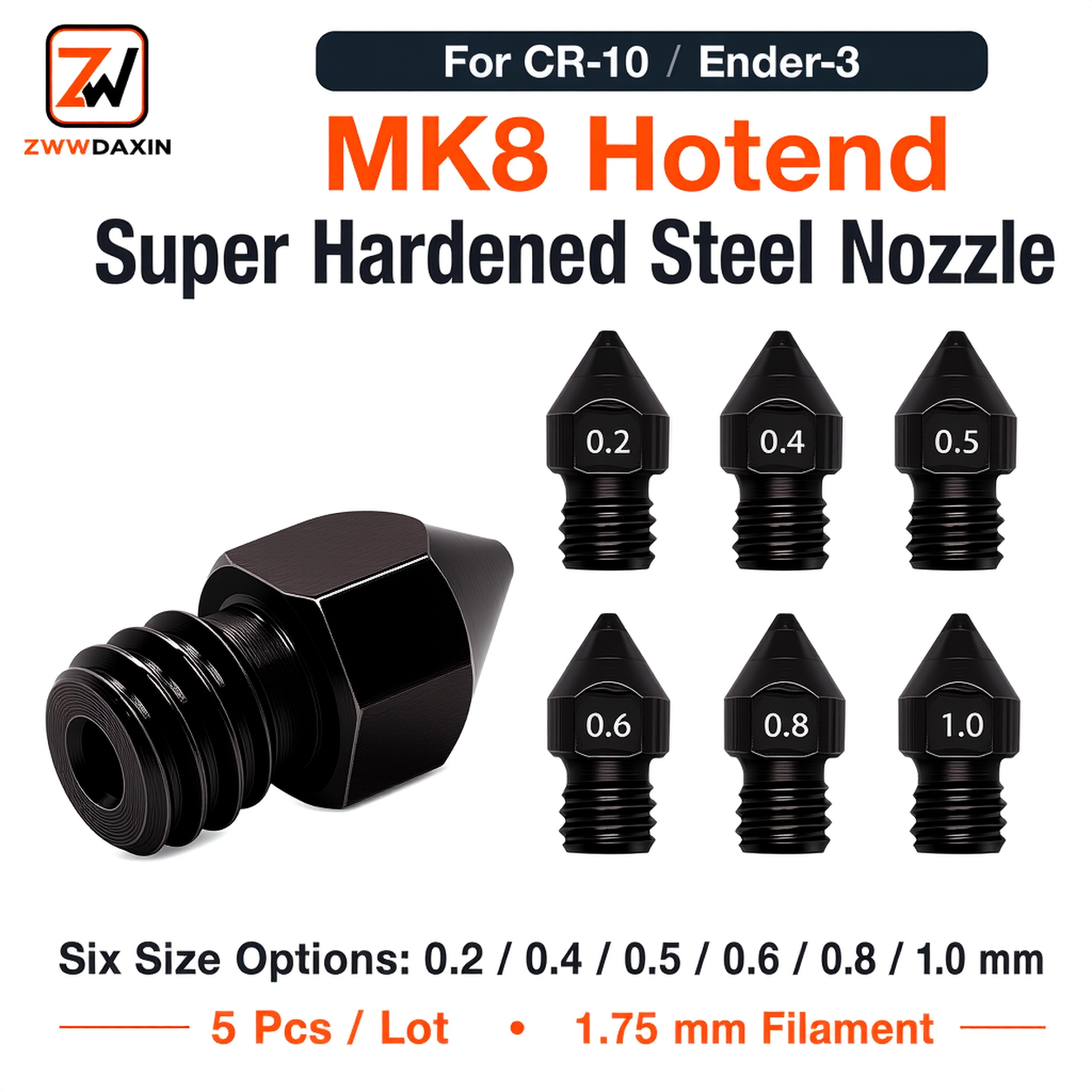 3D Printer Hotend Kit - 超硬化鋼ノズル MK8 5 ピース/ロットハードリプラップ 1.75 ミリメートル