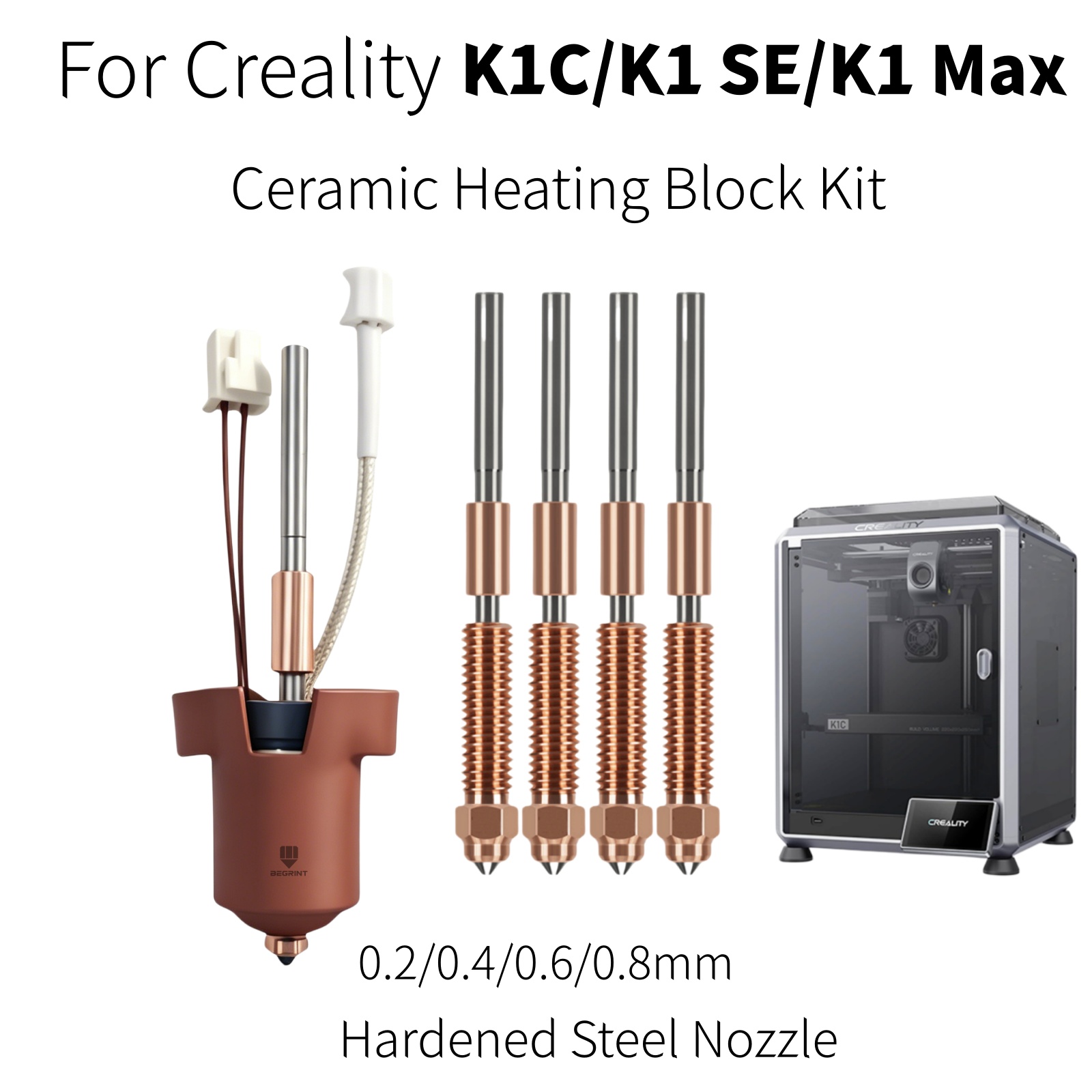 3D Printer Hotend Kit - Creality K1C K1 MAX ホットエンド用セラミック加熱ブロック、クイックスワップノズル 0.2-0.8