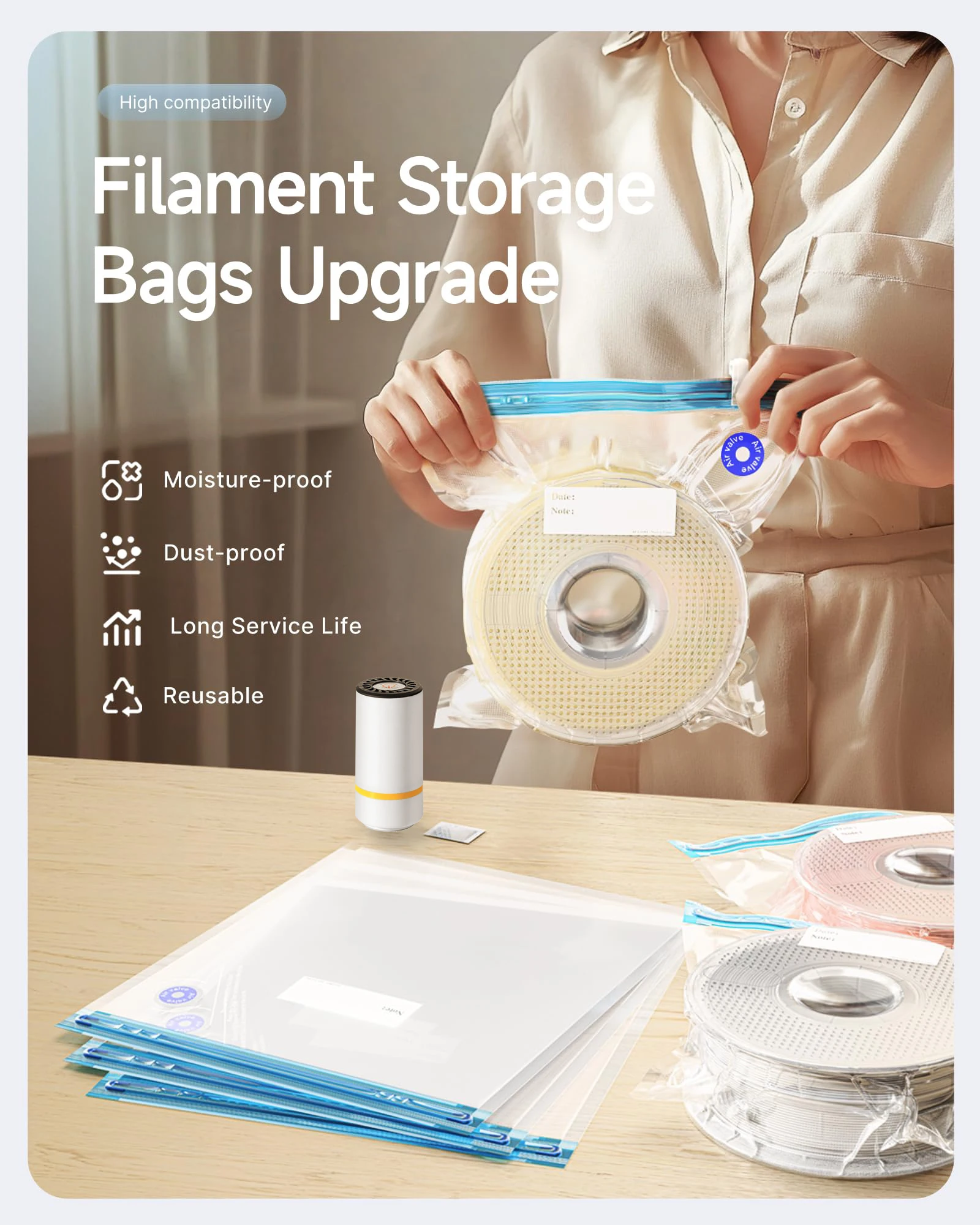 USB充電式電動エアポンプ付き3Dプリンターフィラメント真空 - 3D Printing Industry のレビューと価格