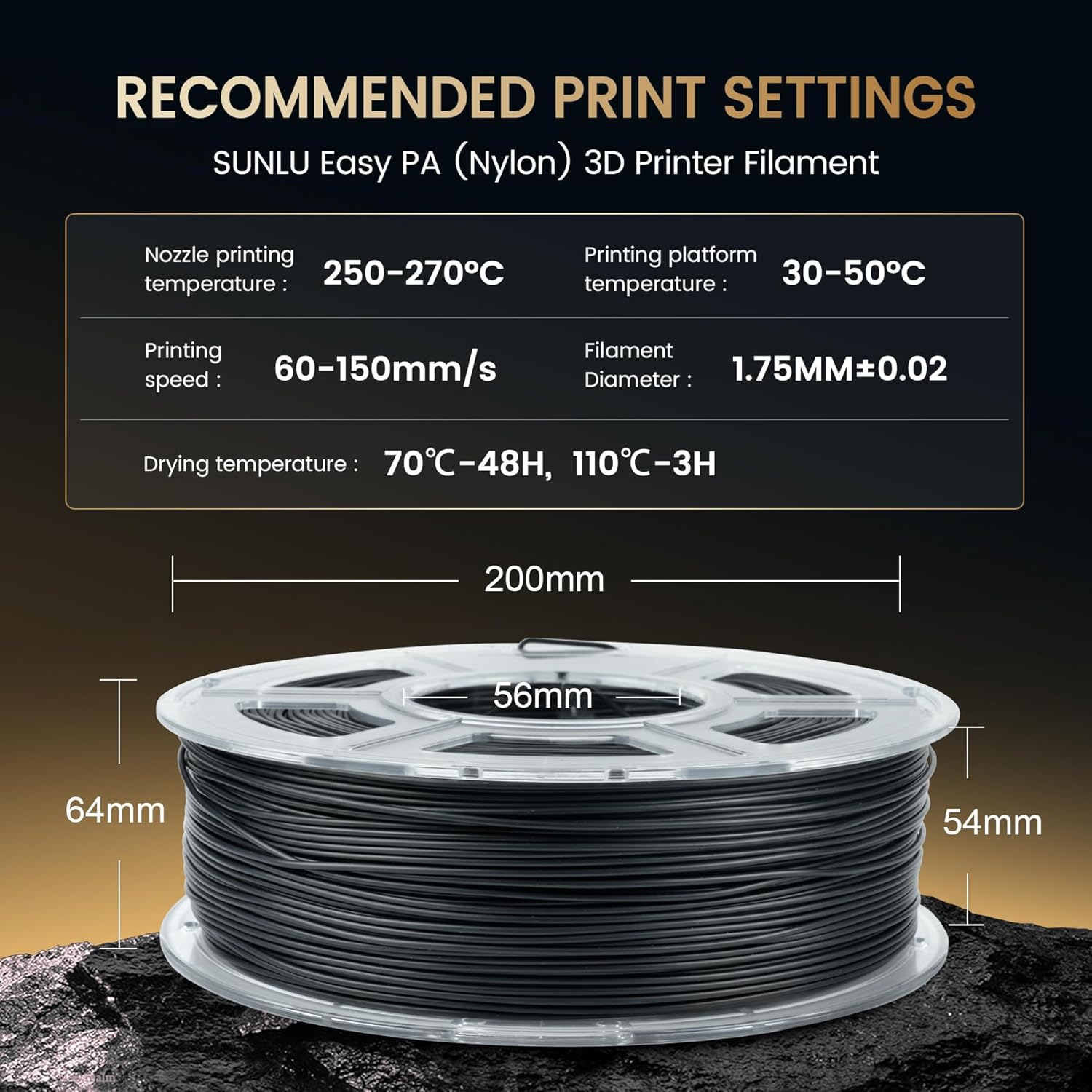 SUNLU 2KG 簡単印刷ナイロン/PA6-GFフィラメン - 3D Printing Nylon のレビューと価格